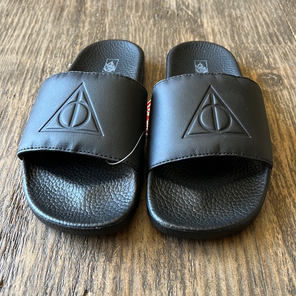 Vans Other - Harry Potter Deathly Hallows Vans slides. Size: Y 5. Black w/grey checkers NWT